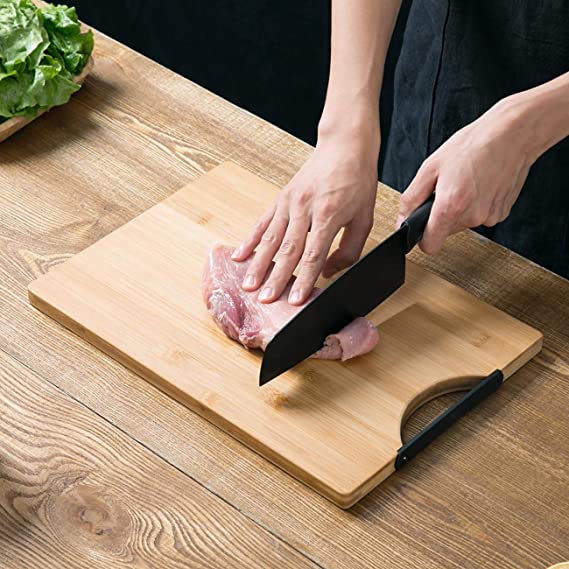 لوح تقطيع خشب 40*30 للحوم والخضروات والفواكه بيد معدن