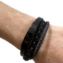Men Black &amp; Brown Leather 3 layers Bracelet Metal Black Lock