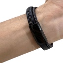 Men Black &amp; Brown Leather 3 layers Bracelet Metal Black Lock