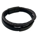 Men Black &amp; Brown Leather 3 layers Bracelet Metal Black Lock