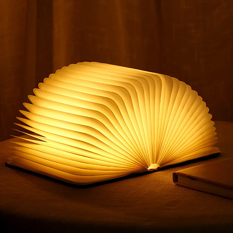اباجورة كتاب خشبي 7 الوان قابل للطي لغرف النوم والأطفال والمكتب