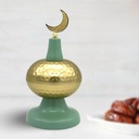 تمرية قبة ستانليس ستيل جولد*تركواز مزينة بهلال رمضان لتقديم التمر والمكسرات للضيوف في رمضان