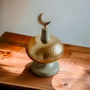 تمرية قبة ستانليس ستيل جولد*تركواز مزينة بهلال رمضان لتقديم التمر والمكسرات للضيوف في رمضان