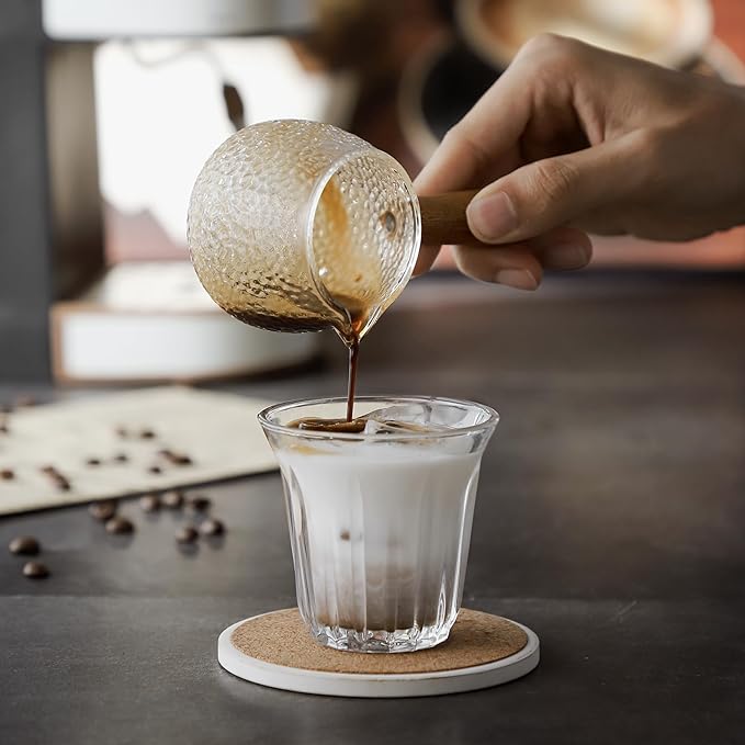 كوب شوت اسبريسو 150 ملي من الزجاج بيد خشب