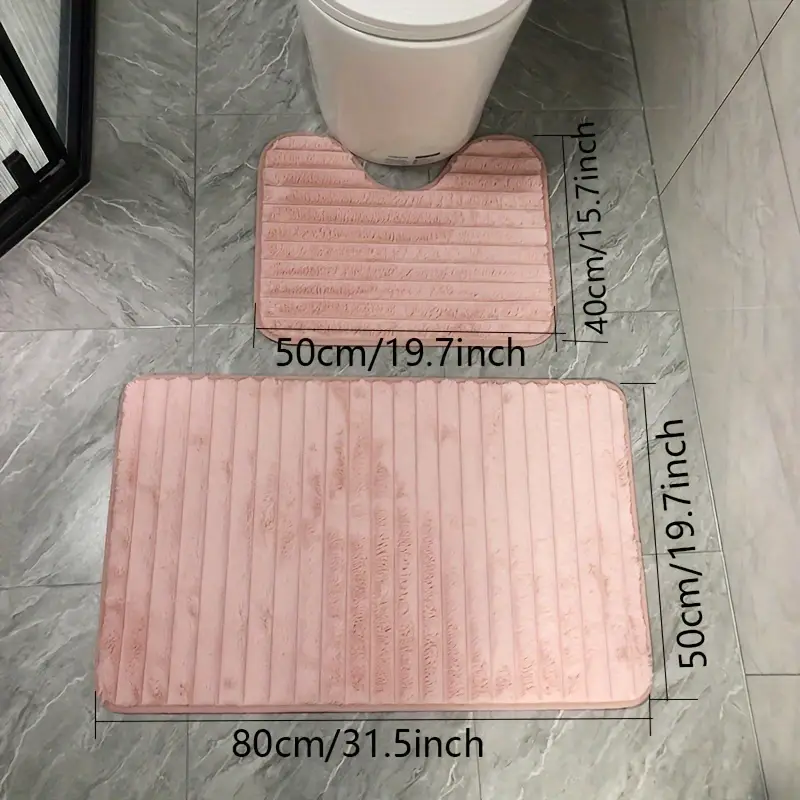 طقم دواسات قطعتين لارضيات الحمام من القطيفة باللون البينك
