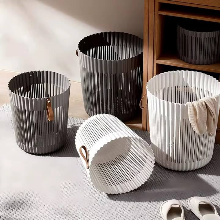 باسكت غسيل مرن بيد جلد  من الجانبين لحمل وتنظيم الملابس ولعب الأطفال