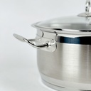 حلة استانلس استيل بغطاء زجاجي ويدين لسهولة الحمل  - مقاس 24سم