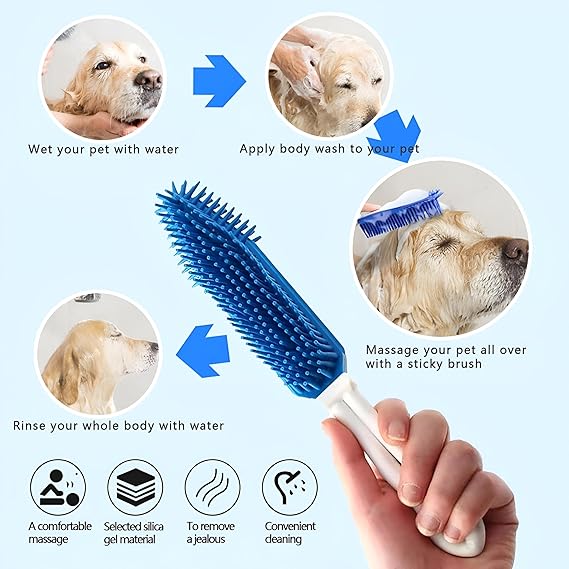 فرشة سيليكون لإزالة شعر الحيوانات الأليفة مع مقبض مريح لسهولة الاستخدام