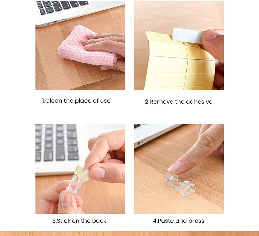 عرض 2 طقم بديل كلبسات منظم للأسلاك والكابلات بلزق دبل فيس للتثبيت علي الحائط والمكتب شفاف 16 قطعة