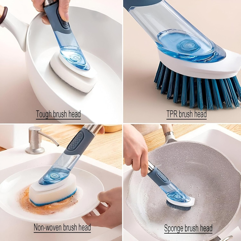 فرشاة أطباق 3 * 1 مع خزان صابون و3 فرش قابلة للتبديل