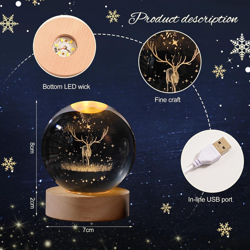 بلورة كريستال ثلاثية الابعاد بتصميم غزالة بقاعدة خشبية قابلة للفصل