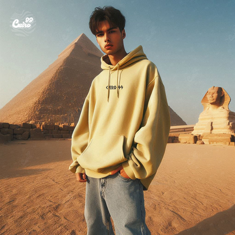 Cairo99 هودي اوفر سايز قطن للرجال باللون البيج
