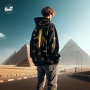 Touches of Pharaonic symbols هودي اوفر سايز قطن باللون الأسود