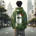 I've Been Far And Back هودي اوفر سايز قطن للرجال باللون الزيتوني