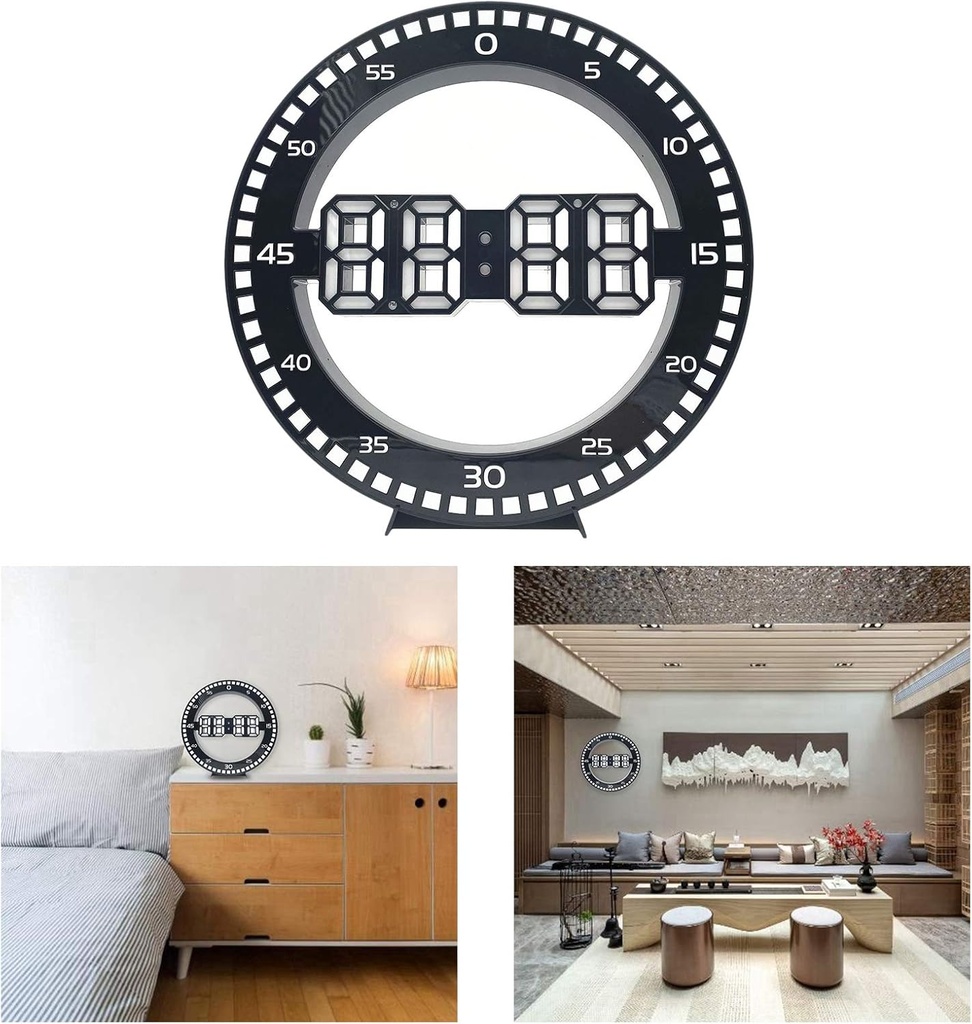 ساعة حائط ليد رقمية ثري دي بمنبه للمنزل والمكتب