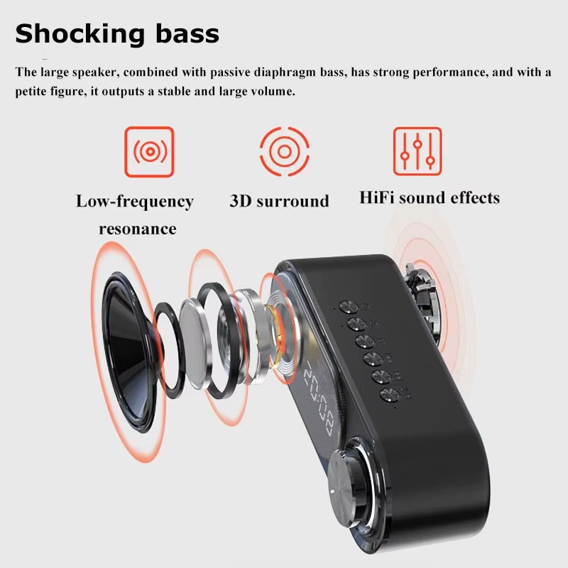 سبيكر لاسلكي بلوتوث مع ساعة رقمية ومنبه