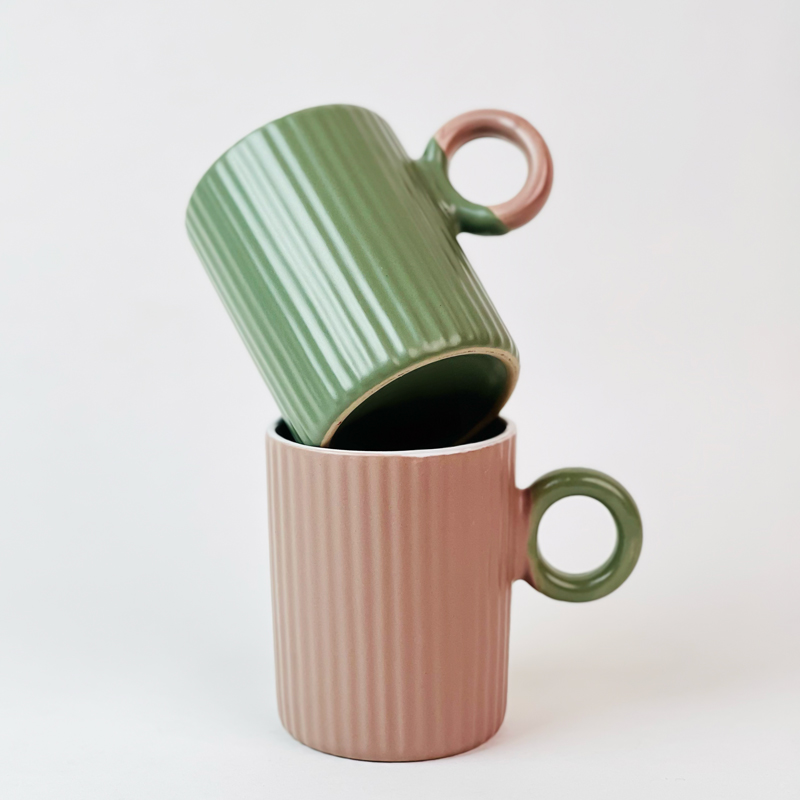 مج بورسلين بيد دائرية وتصميم مضلع أنيق لتناول المشروبات الساخنة واللاتيه300 ملي