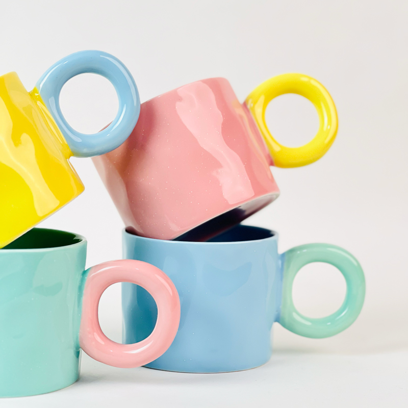 مج بورسلين بتصميم مموج ويد دائرية مناسب لشرب النسكافية والاتيه 350 ملي