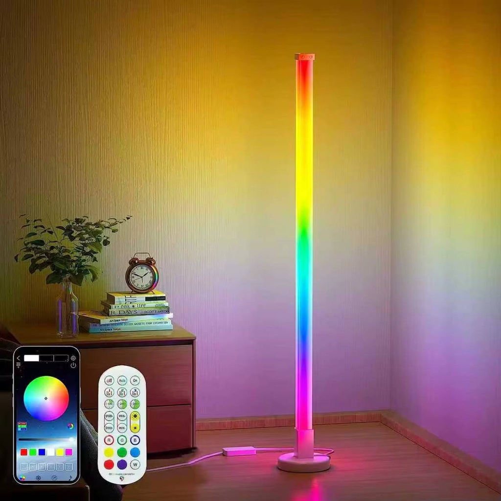 مصباح أرضي عمودي ليد ذكي بإضاءة آر جي بي متعددة الألوان