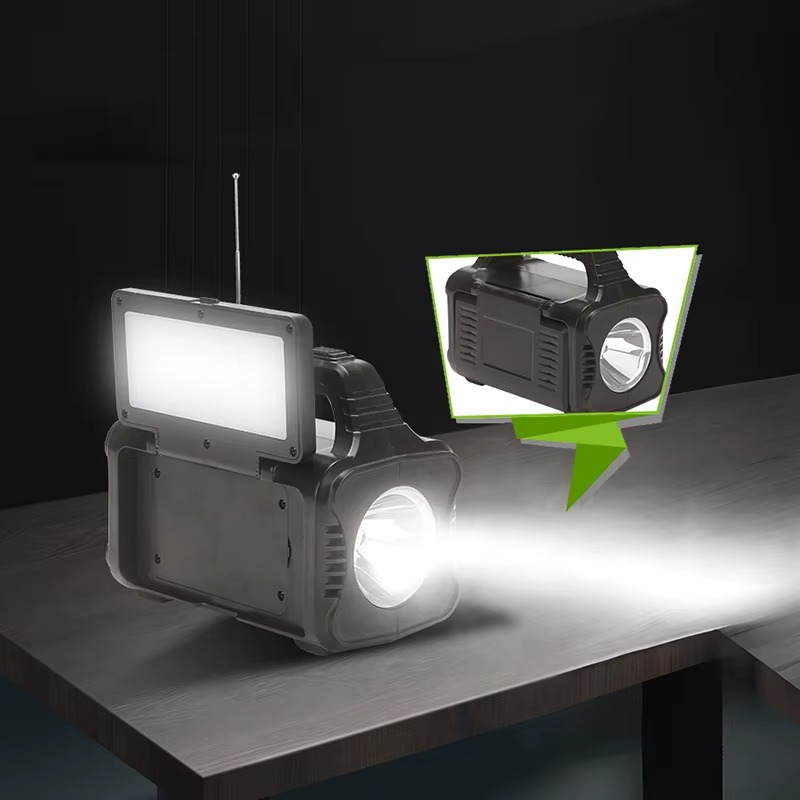 كشاف طوارئ يعمل بالطاقة الشمسية 4 *1مع راديو وباور بانك وبلوتوث