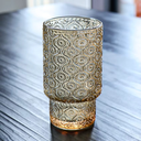 طقم كوبايات عصير زجاج مزخرف باللون العسلي 6 قطع لتقديم المشروبات