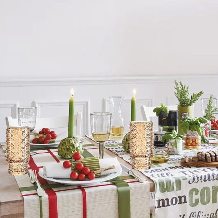 طقم كوبايات عصير زجاج مزخرف باللون العسلي 6 قطع لتقديم المشروبات