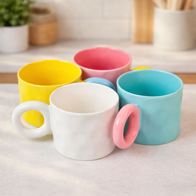 مج بورسلين بتصميم مموج ويد دائرية مناسب لشرب النسكافية والاتيه 350 ملي