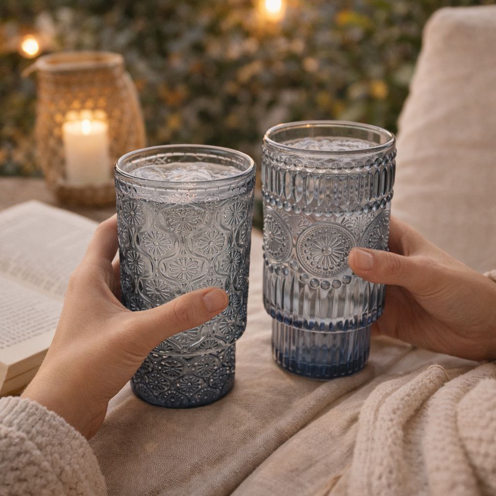 طقم كوبايات زجاج مزخرف باشكال مختلفة باللون الرمادي 6 قطع