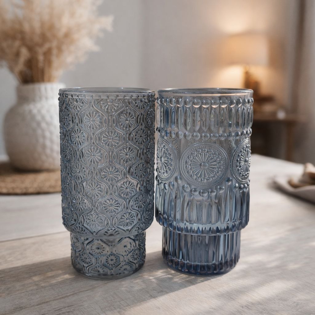 طقم كوبايات زجاج مزخرف باشكال مختلفة باللون الرمادي 6 قطع