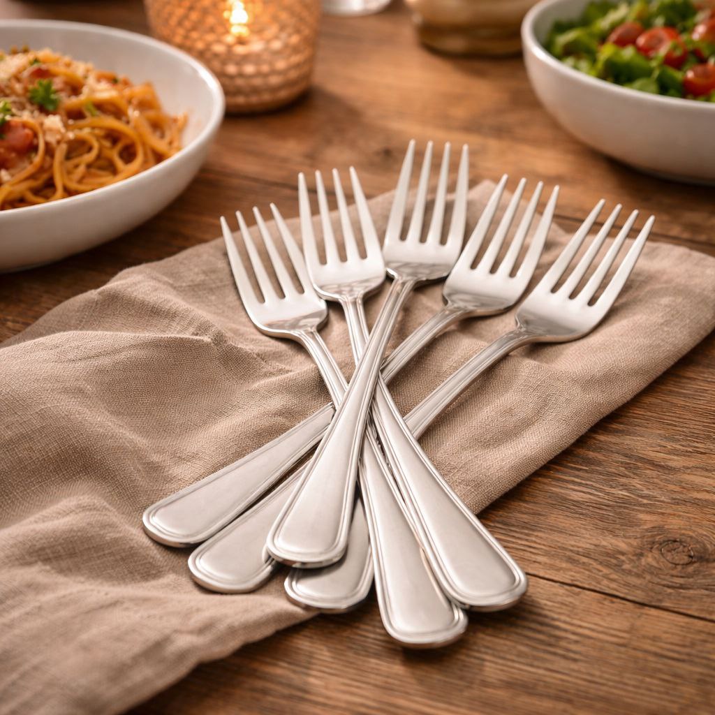 طقم شوك استانليس ستيل للعشاء 12 قطعة باللون الفضي