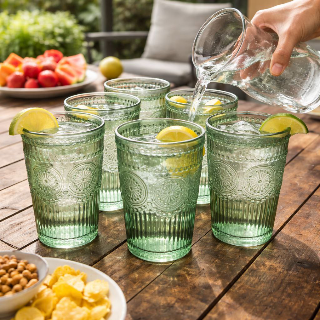 طقم كوبايات زجاج مزخرف 6 قطع بسعة 385 ملي