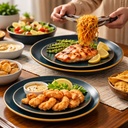 طقم عشاء بورسلين بحواف عسلية مكون من 18 قطعة