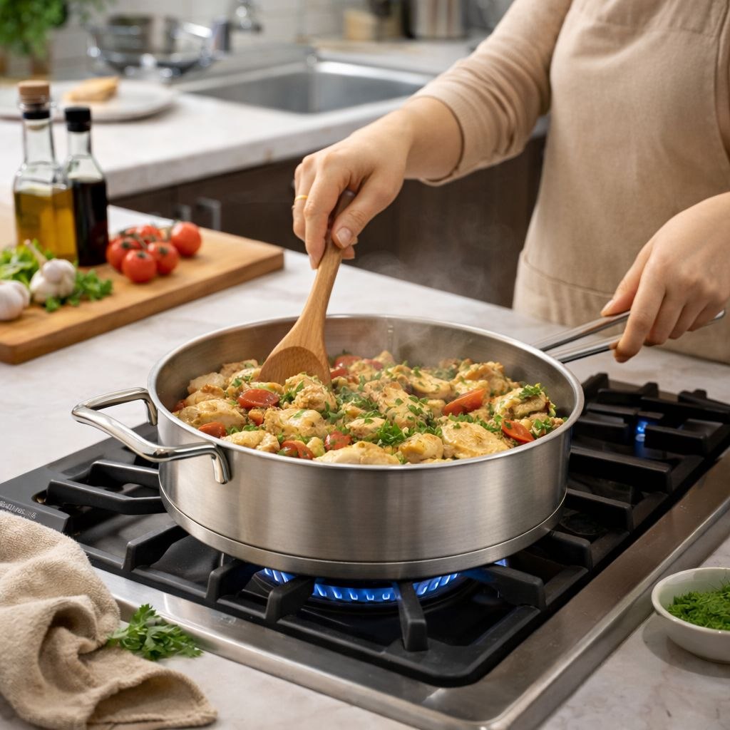 طاسة استانلس ستيل تركي بغطاء ومقبض يد لسهولة الحمل مقاس 24سم 2.80 لتر