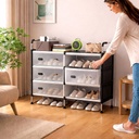 جزامة 3 أدوار مزدوجة بقوائم معدنية و6 أرفف بغطاء للحفاظ على الأحذية من الأتربة