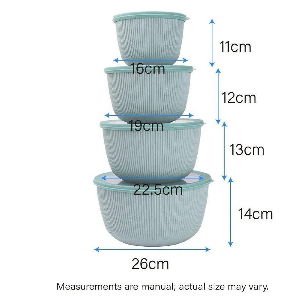 طقم علب تلاجة 4 قطع بأحجام مختلفة بغطاء بإطار سيليكون محكم الغلق لحفظ وتنظيم الطعام