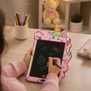 تابلت تعليمي  للأطفال بشكل يونيكورن 8.5 بوصة للرسم والكتابة وتعلم الألوان مع قلم وزر مسح وقفل الشاشة