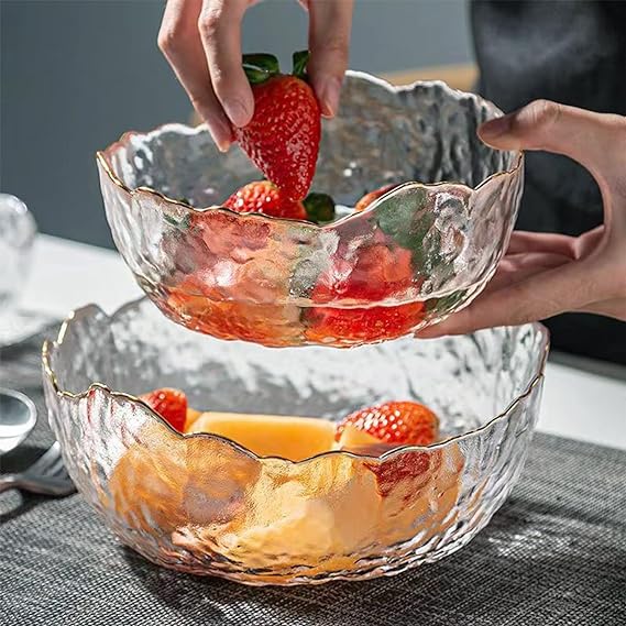 طقم بولات زجاج 3 قطع بمقاسات مختلفة لحمل وتقديم السلطات والفواكه للضيوف بشكل شيك