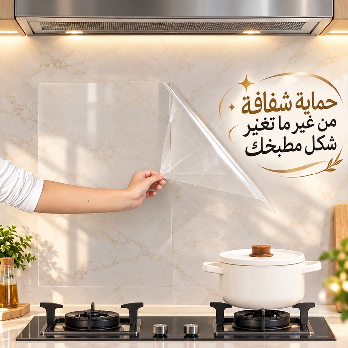 رول استيكر شفاف لاصق وتربروف لحوائط المطبخ لمنع تكون الدهون قابل للقص
