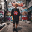 Stop تيشيرت اوفر سايز قطن باللون الاسود للرجال