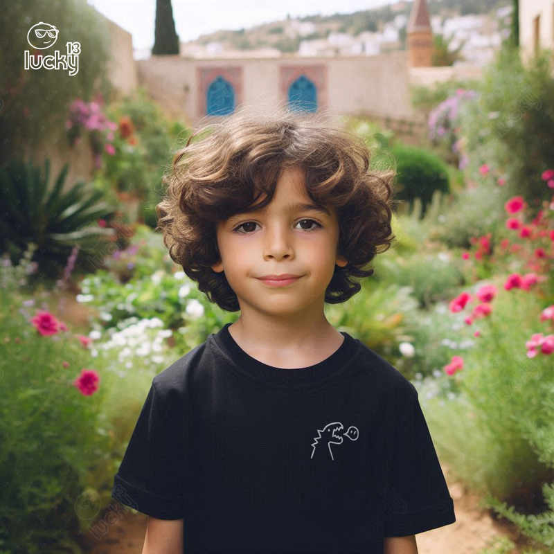 Dinosaur Print تيشيرت اطفال قطن باللون الاسود 