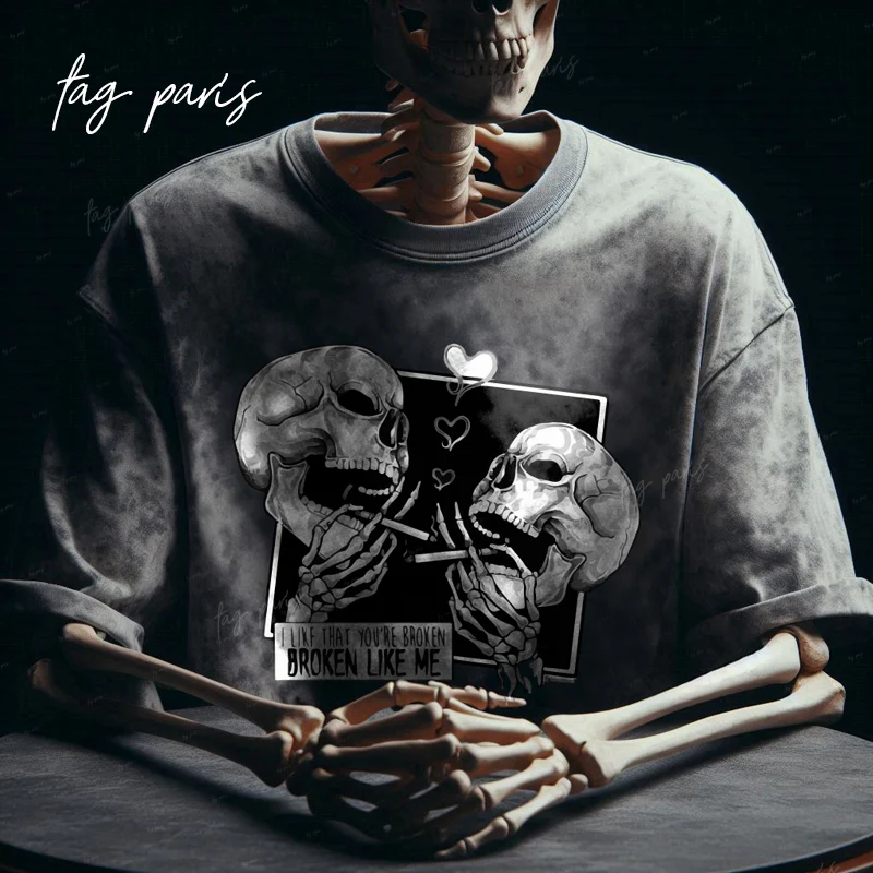 Broken Like Me Oversize T-shirt -Stone Washed -Gray تيشيرت اوفر سايز