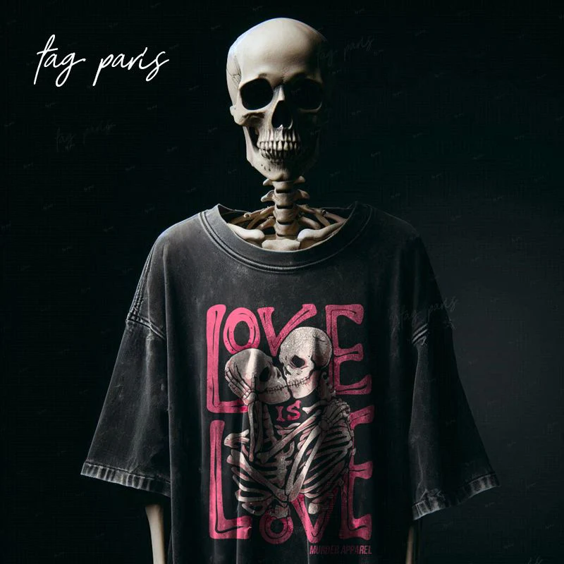 Love is Love Oversize T-shirt -Stone Washed -Gray تيشيرت اوفر سايز