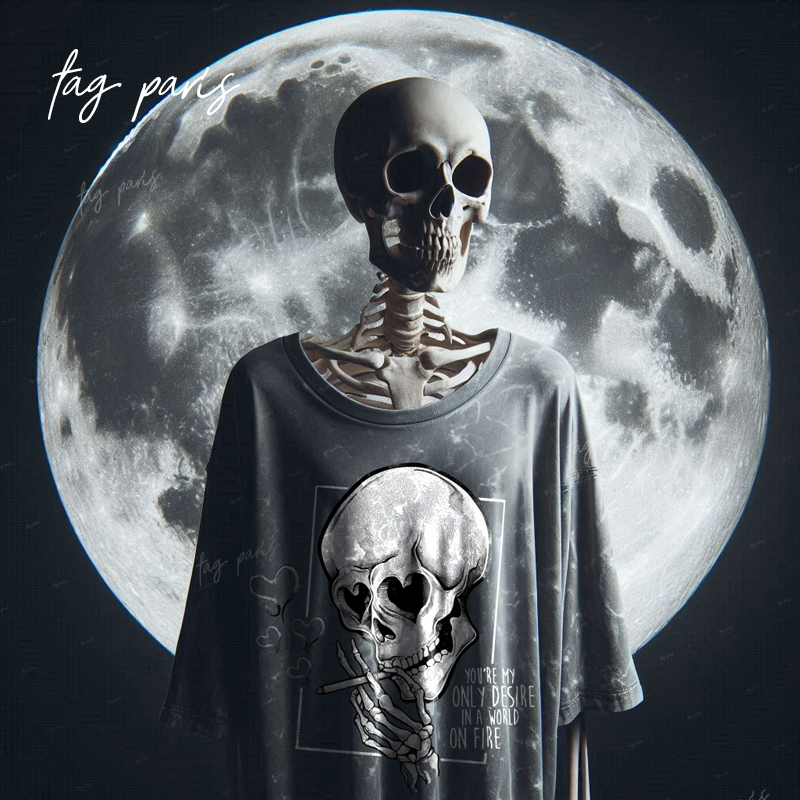 You're My Only Desire In A World On Fire Oversize T-shirt -Stone Washed -Gray تيشيرت اوفر سايز
