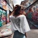 Flower تيشيرت اوفر سايز قطن باللون الابيض للنساء