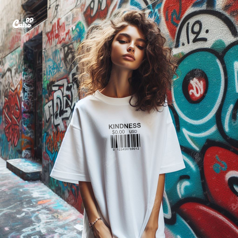 Kindness تيشيرت اوفر سايز قطن باللون الابيض للنساء