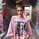 Skull Dog تيشيرت اوفر سايز قطن باللون البينك للنساء