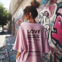 Love Nutrition Facts تيشيرت اوفر سايز قطن باللون البينك للنساء