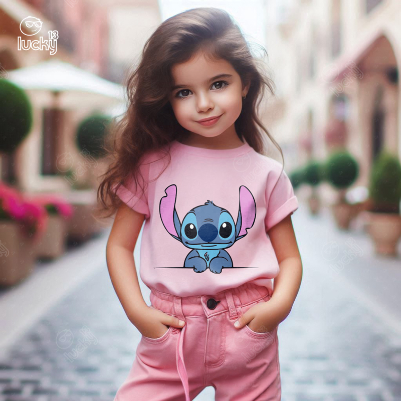 Lilo Stitch تيشيرت اطفال قطن باللون البينك