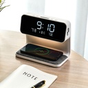 منبه وساعة ديجيتال ذكي مدمج بشاحن وايرلس وإضاءة ليلة