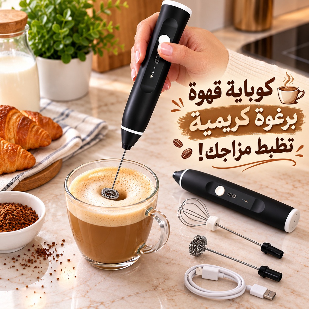 مضرب نسكافية يعمل بالشحن للحصول علي رغوة كريمية مثاليه مزود ب 2 رأس